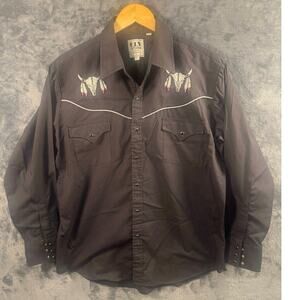 Ely Cattleman men's long-sleeve black western snap shirt Large Embroidered